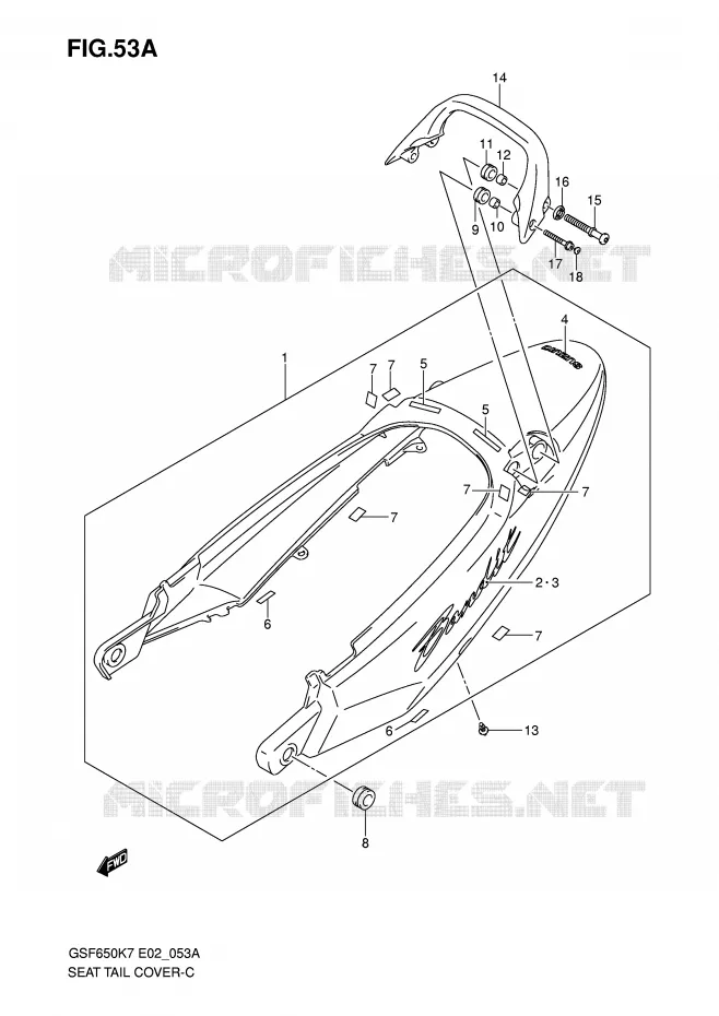 ACHTER KUIP - SEAT COWL (GSF650K8/UK8/AK8/UAK8) Suzuki MOTO 650 BANDIT 2007  GSF650SK7(E19)
