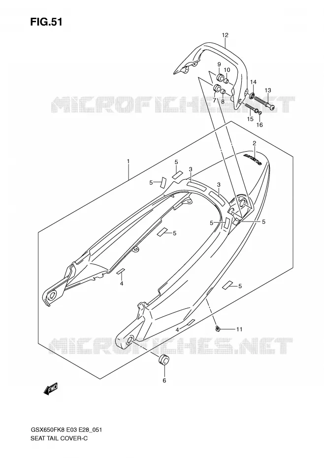 ACHTER KUIP - SEAT COWL (MODEL K8:YAY) Suzuki MOTO 650 GSX-F 2010  GSX650FAL0(E3/E28)