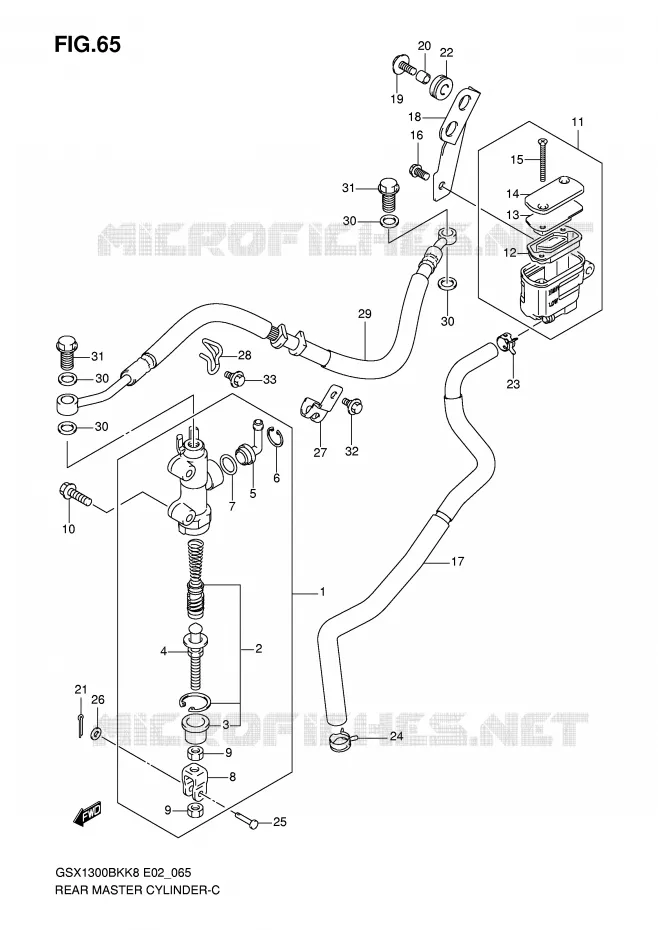 ACHTER hoofdremcilinder (GSX1300BKK8/U2K8/K9/UFK9/L0/UFL0) Suzuki MOTO 1300 B-KING 2009  GSX1300BKU2K8(E2)