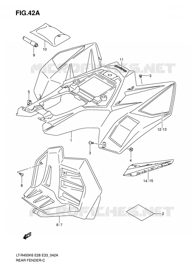 ACHTERSPATBORD (MODEL K8) Suzuki QUAD 450 QUADRACER 2010  LT-R450L0(E28/E33)