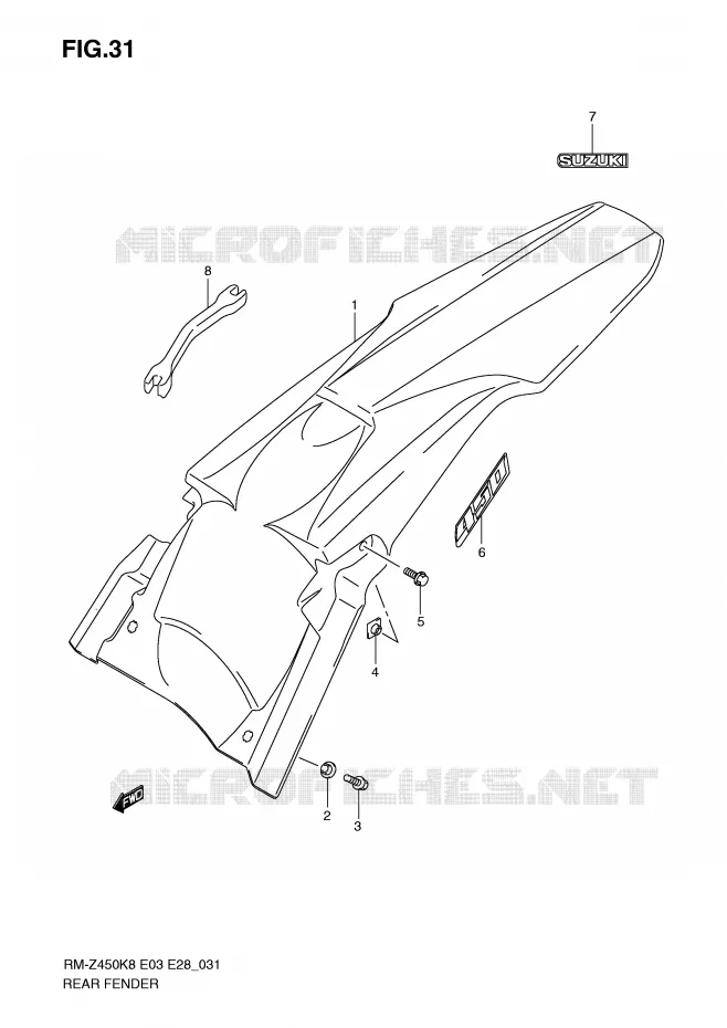 ACHTERSPATBORD (RM-Z450K8/K9/L0) Suzuki MOTO 450 RM-Z 2011  RM-Z450L1(E3/E28)