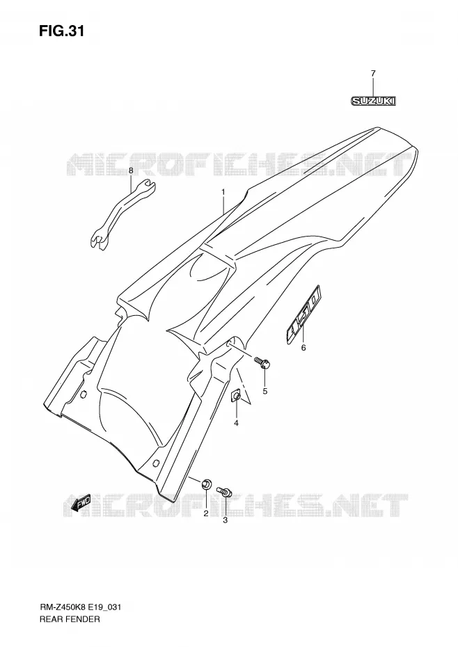 ACHTERSPATBORD (RM-Z450K8/K9/L0) Suzuki MOTO 450 RM-Z 2012  RM-Z450L1(E19)