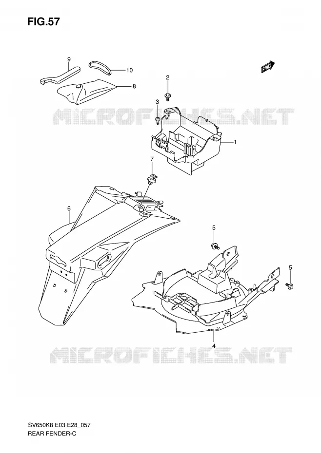ACHTERSPATBORD (SV650A/SA) Suzuki MOTO 650 SV 2009  SV650SAK9(E3/E28)