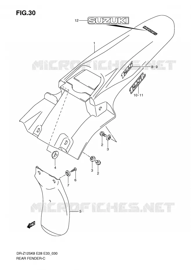 ACHTERSPATBORD Suzuki MOTO 125 DR-Z 2011  DR-Z125LL0(E28/E33)