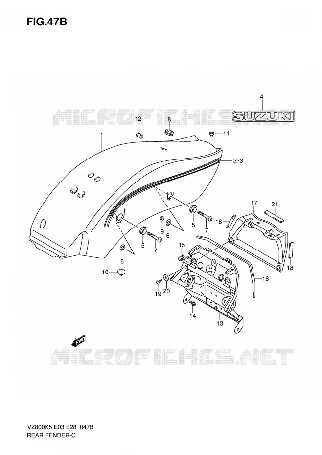 ACHTERSPATBORD (VZ800ZK8/ZK9) Suzuki MOTO 800 MARAUDER 2007  VZ800K7(E3/E28)