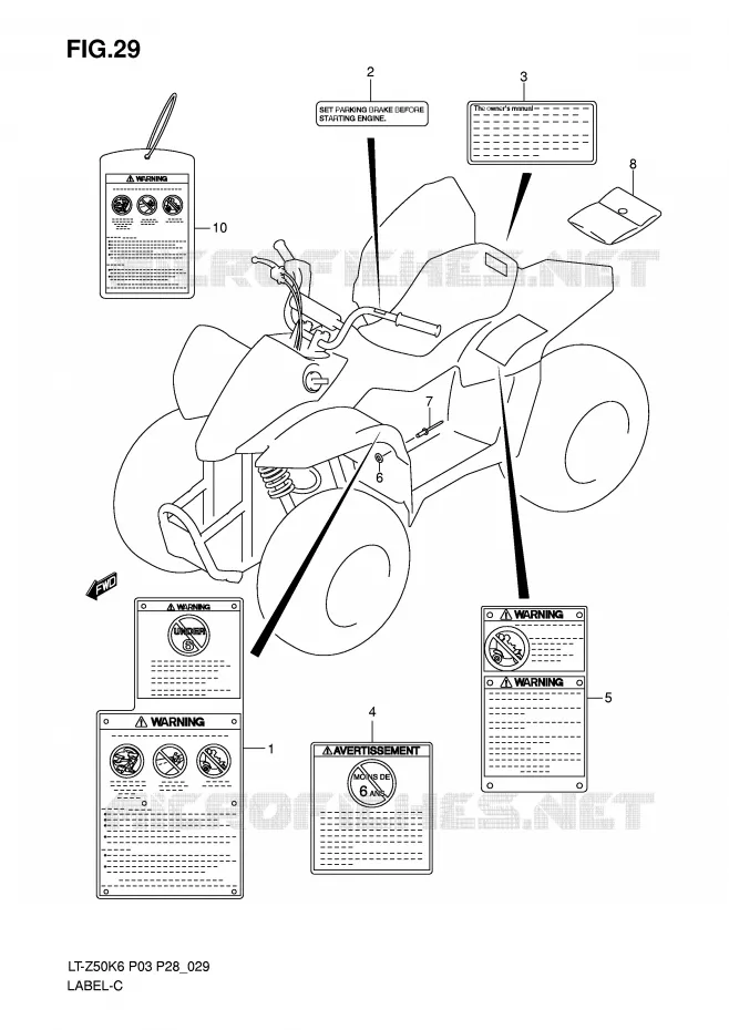 ETIKET (MODEL K6/K7/K8) Suzuki QUAD 50 QUADSPORT 2009  LT-Z50ZK9(P3/P28)