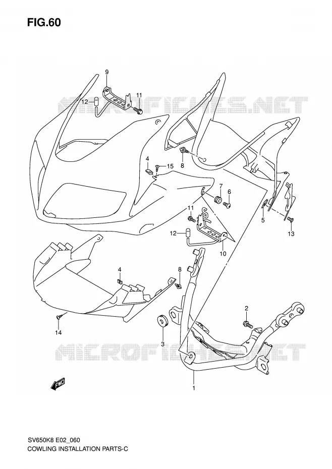 FAIRING INSTALLATIEDELEN (CAPUCHON / CACHE) Suzuki MOTO 650 SV 2010  SV650SL0(E2)