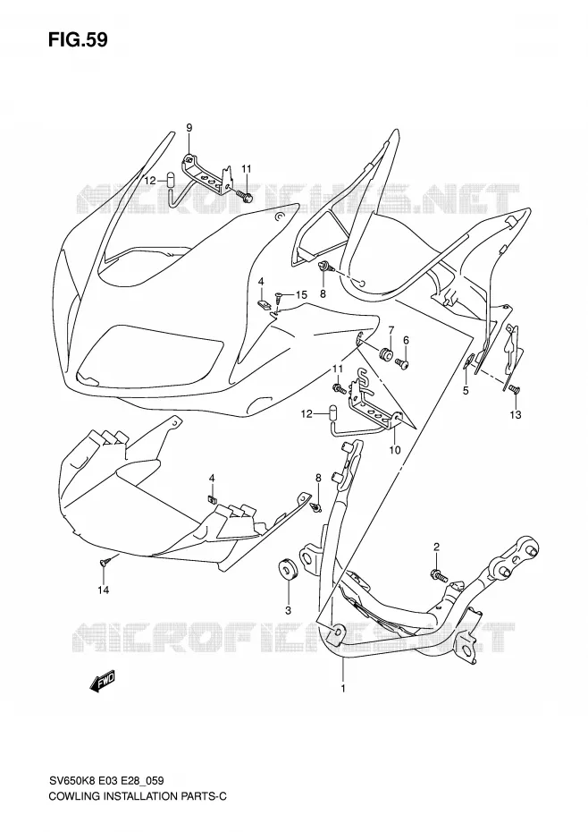FAIRING INSTALLATIEDELEN (SV650S/SA) Suzuki MOTO 650 SV-S 2010  SV650SAL0(E3/E28)