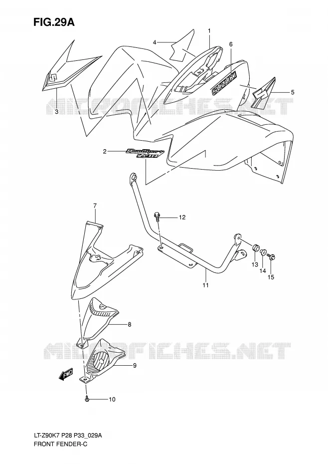 FRONT FENDER (MODEL K8) Suzuki QUAD 90 QUADSPORT 2009  LT-Z90ZK9(P28/P33)