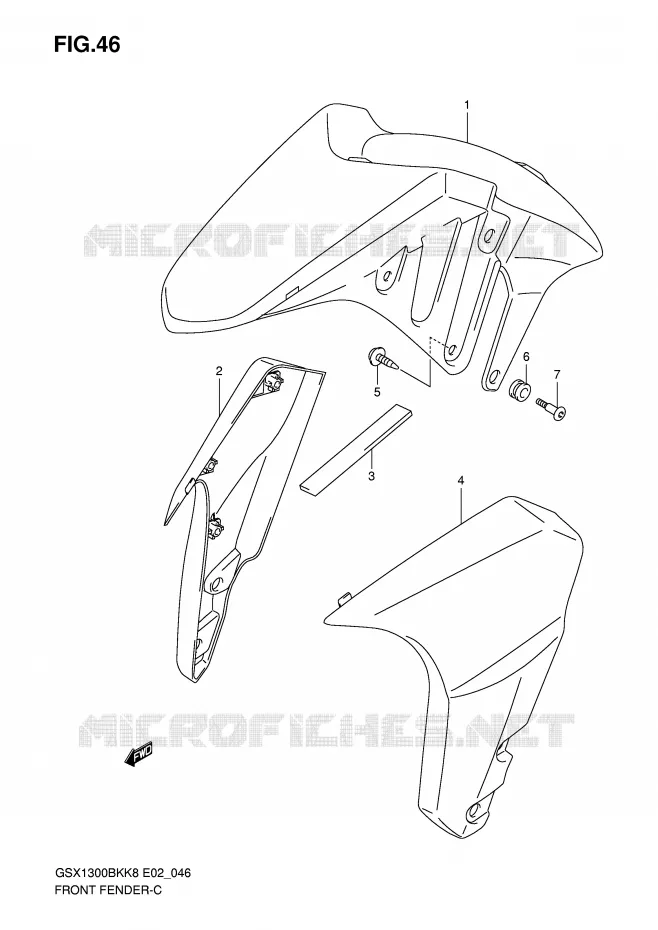 FRONT FENDER (WITHOUT ABS,MODEL K8/K9) Suzuki MOTO 1300 B-KING 2010  GSX1300BKAU2K8(E2)