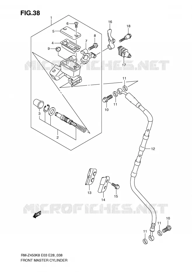 FRONT HOOFDREMCILINDER (RM-Z450K8/K9/L0) Suzuki MOTO 450 RM-Z 2010  RM-Z450L0(E3/E28)