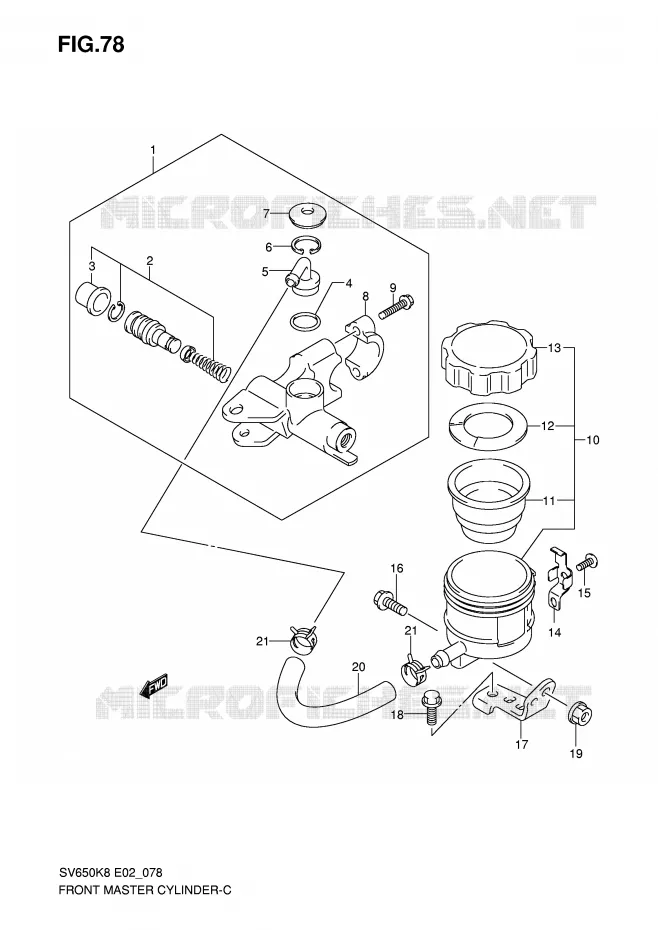 FRONT HOOFDREMCILINDER (SV650SAK8/SUAK8/SAK8/SUAK8/SAL0/SUAL0) Suzuki MOTO 650 SV 2010  SV650SL0(E2)