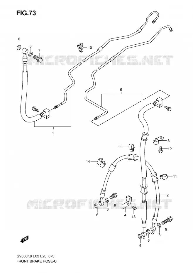 FRONT REMSLANG(SV650AK8/SAK8/AK9/SAK9/SAL0) Suzuki MOTO 650 SV 2009  SV650AK9(E3/E28)