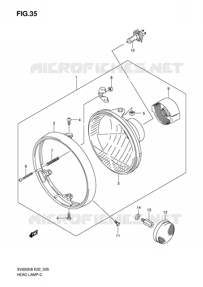 KOPLAMP (SV650K8/AK8 E24) Suzuki MOTO 650 SV 2010  SV650SL0(E2)