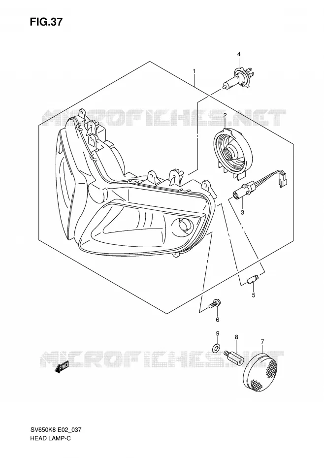 KOPLAMP (SV650SK8/SK9/SAK8/SL0/SAL0/SUL0 E24) Suzuki MOTO 650 SV 2010  SV650SUL0(E2)