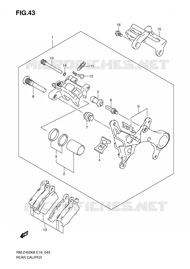 REAR CALIPER (RM-Z450K8/K9/L0) Suzuki MOTO 450 RM-Z 2012  RM-Z450L1(E19)