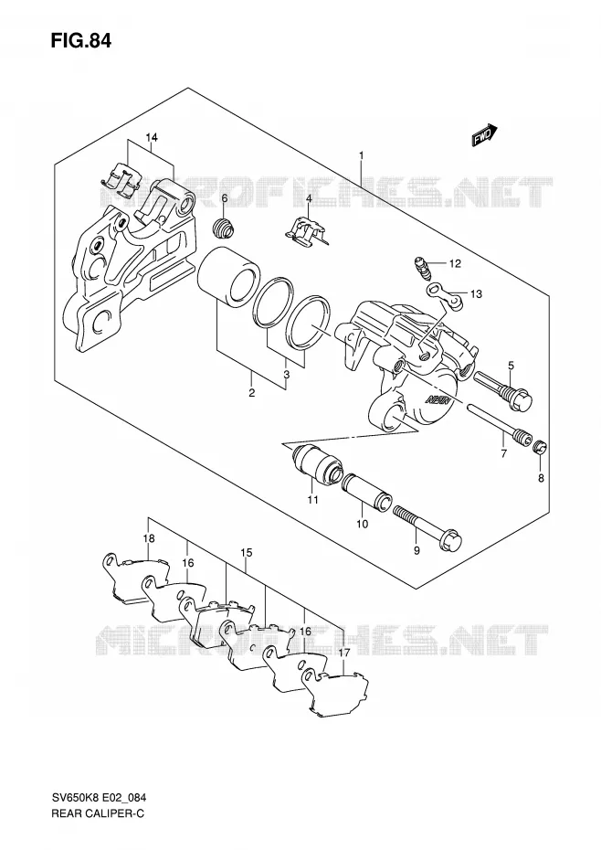 REAR CALIPER (VOIR NOTE) Suzuki MOTO 650 SV 2008  SV650SUK8(E2)