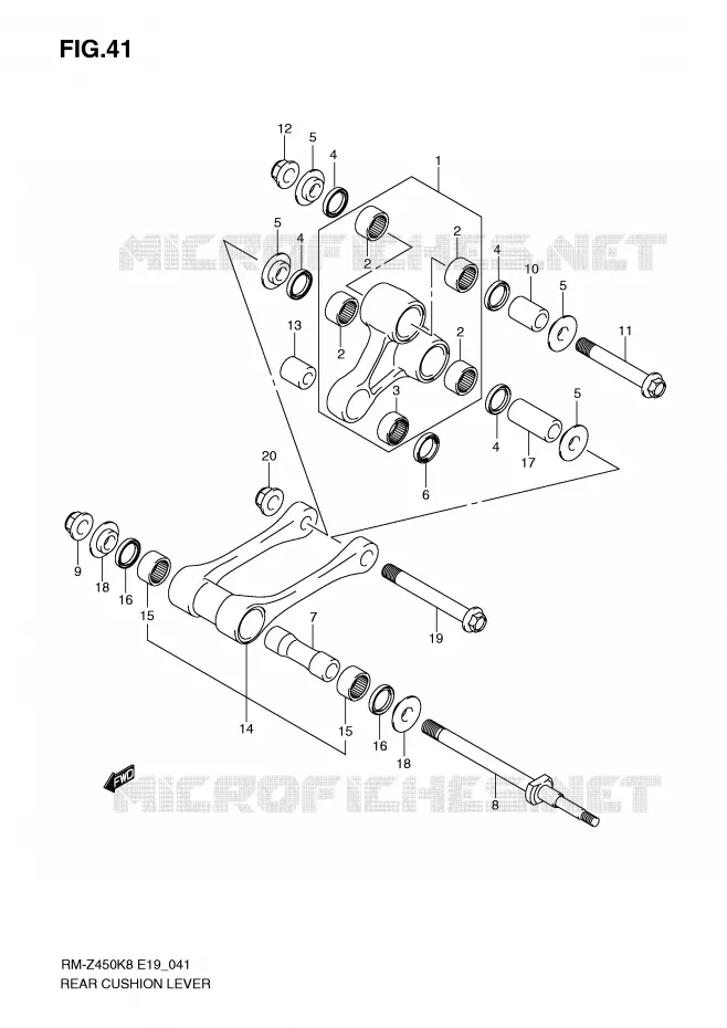 SCHOKBREKER AANEENSCHAKELING (RM-Z450K8/K9) Suzuki MOTO 450 RM-Z 2008  RM-Z450K8(E19)