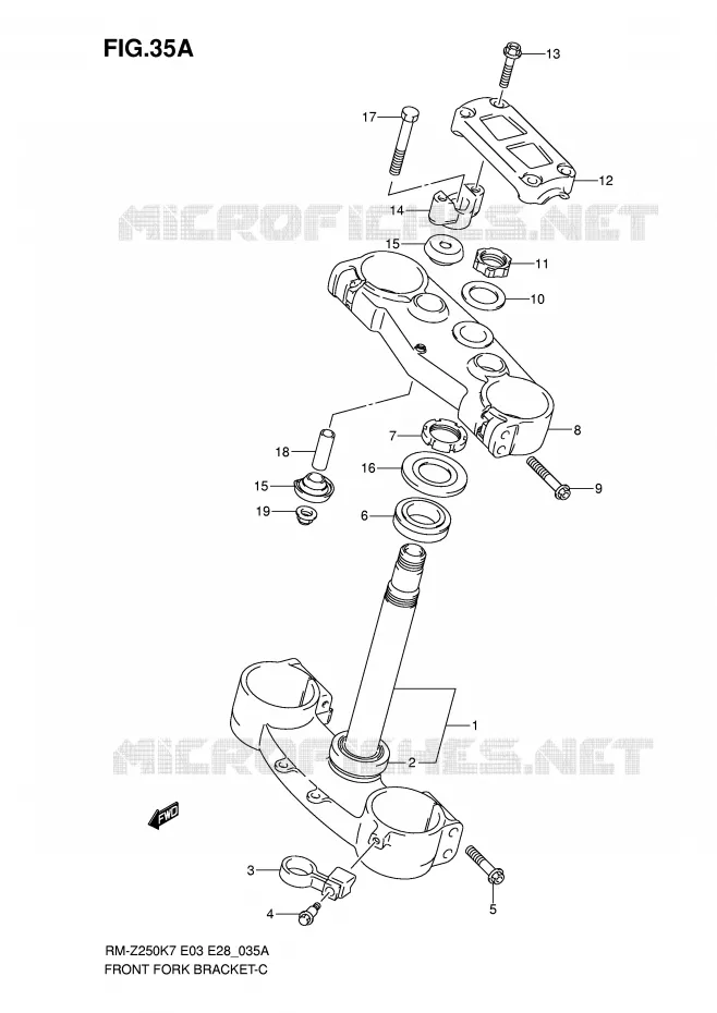 STUURKOLOM (MODEL K8/K9) Suzuki MOTO 250 RM-Z 2007  RM-Z250K7(E3/E28)