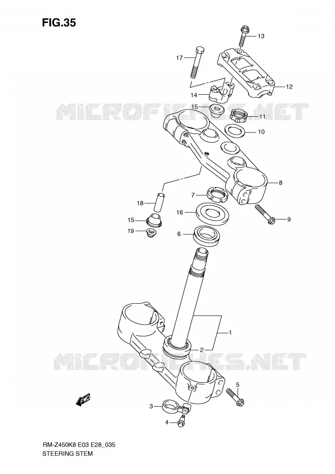 STUURKOLOM (RM-Z450K8/K9/L0) Suzuki MOTO 450 RM-Z 2009  RM-Z450K9(E3/E28)