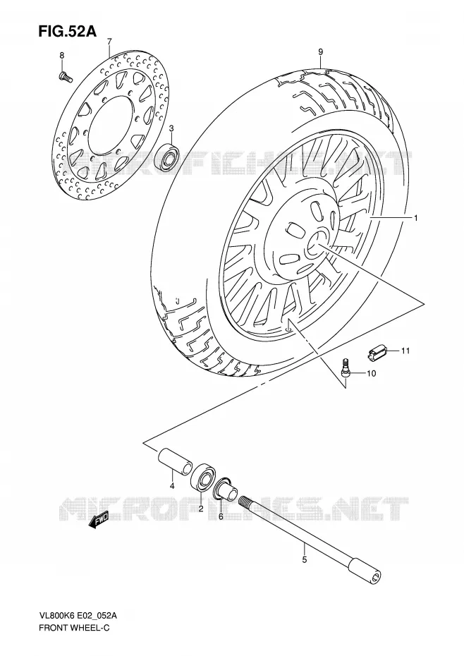 VOORWIEL (VL800CK8/CUEK8/CK9/CUEK9/CL0/CUEL0) Suzuki MOTO 800 VOLUSIA 2007  VL800CUEK7(E2)