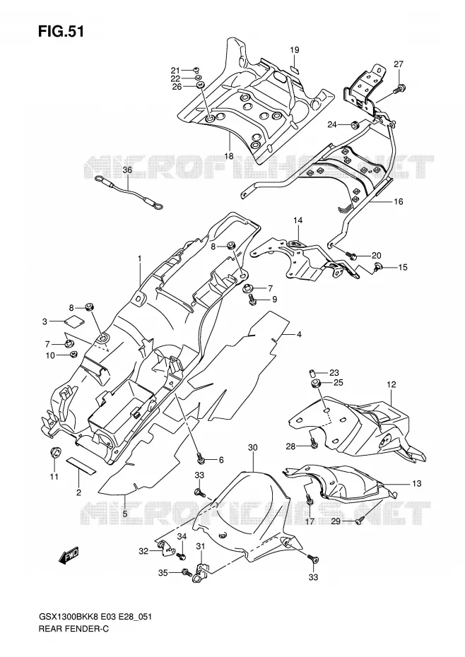 ACHTERSPATBORD Suzuki MOTO 1300 B-KING 2008  GSX1300BKK8(E3/E28)