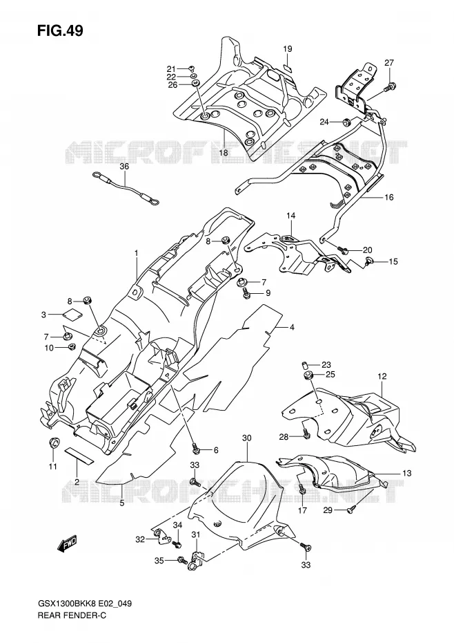 ACHTERSPATBORD Suzuki MOTO 1300 B-KING 2009  GSX1300BKAUFK9(E2)
