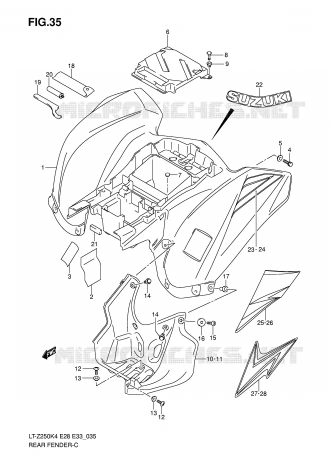 ACHTERSPATBORD Suzuki QUAD 250 QUADSPORT 2007  LT-Z250K7(E28/E33)