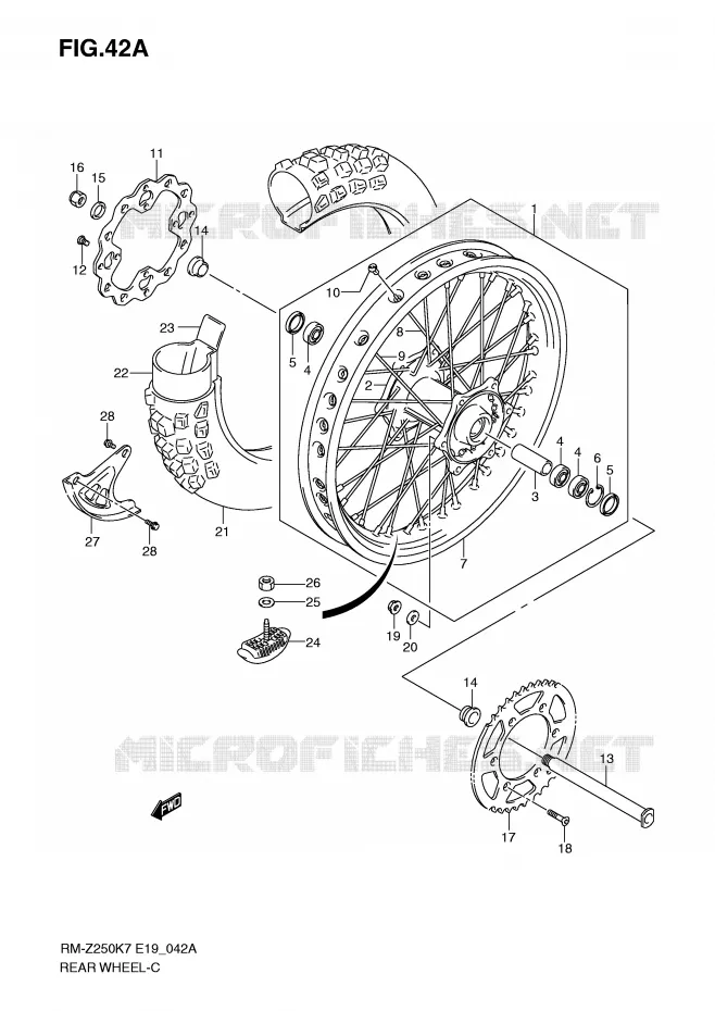 ACHTERWIEL (MODEL K8/K9) Suzuki MOTO 250 RM-Z 2008  RM-Z250K8(E19)