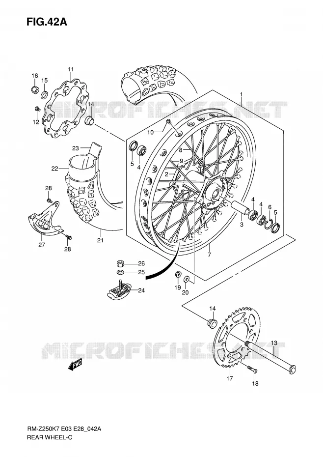 ACHTERWIEL (MODEL K8/K9) Suzuki MOTO 250 RM-Z 2009  RM-Z250K9(E3/E28)