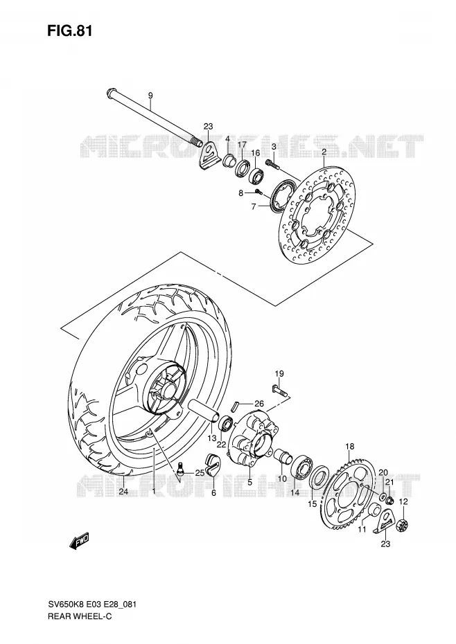 ACHTERWIEL (SV650AK8/SAK8/AK9/SAK9/SAL0) Suzuki MOTO 650 SV 2009  SV650SK9(E3/E28)