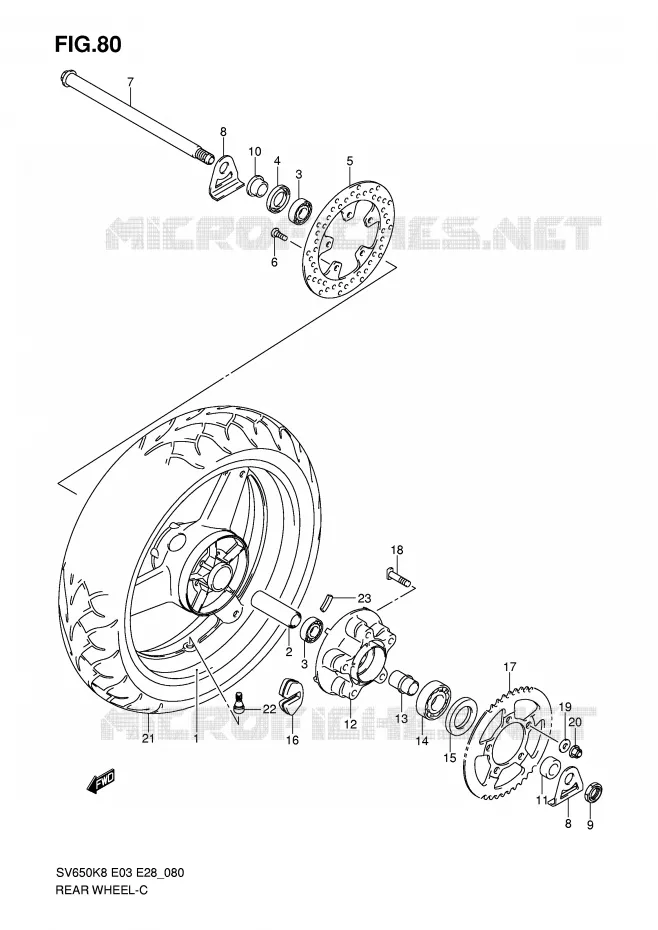 ACHTERWIEL (SV650K8/SK8/K9/SK9/SL0) Suzuki MOTO 650 SV 2008  SV650SK8(E3/E28)