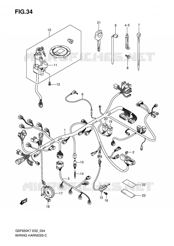 BEDRADING (GSF650K7/K8/UK7/UK8) Suzuki MOTO 650 BANDIT 2007  GSF650K7(E19)