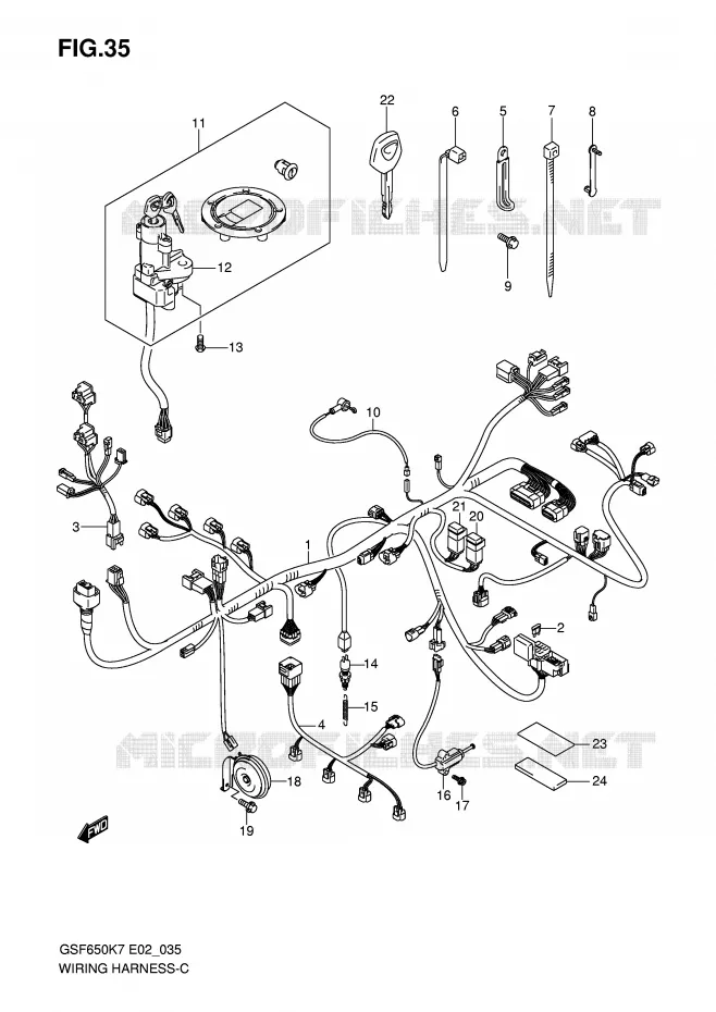BEDRADING (GSF650SK7/SK8/SUK7/SUK8) Suzuki MOTO 650 BANDIT 2007  GSF650UAK7(E19)
