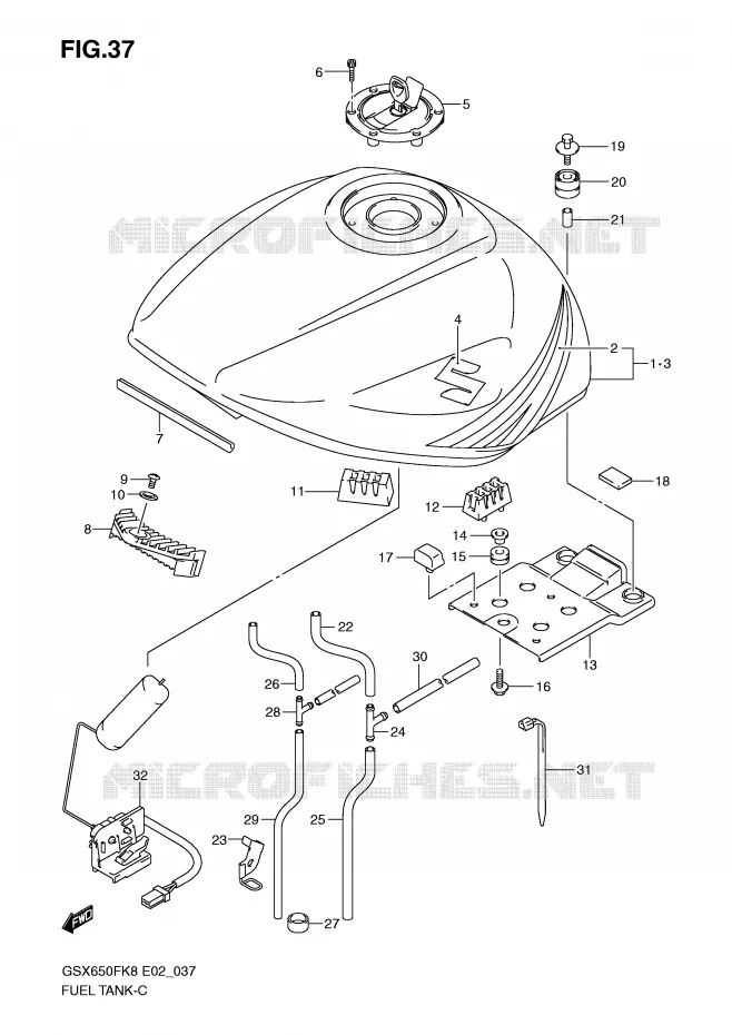 BENZINETANK (MODEL K8) Suzuki MOTO 650 GSX-F 2010  GSX650FUAL0(E2)