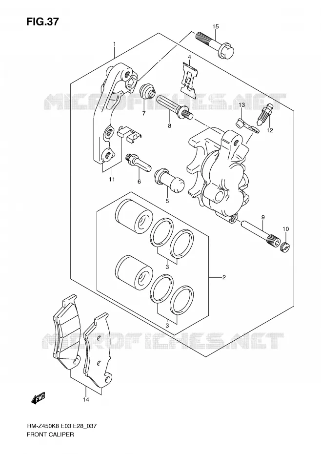 FRONT CALIPER (RM-Z450K8/K9/L0) Suzuki MOTO 450 RM-Z 2011  RM-Z450L1(E3/E28)