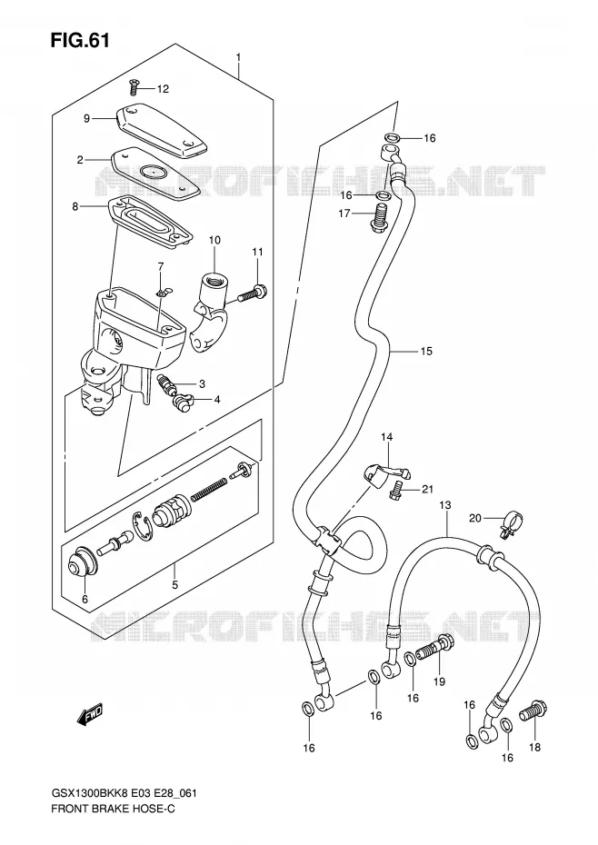 FRONT REMSLANG (GSX1300BKK8/K9) Suzuki MOTO 1300 B-KING 2008  GSX1300BKAK8(E3/E28)