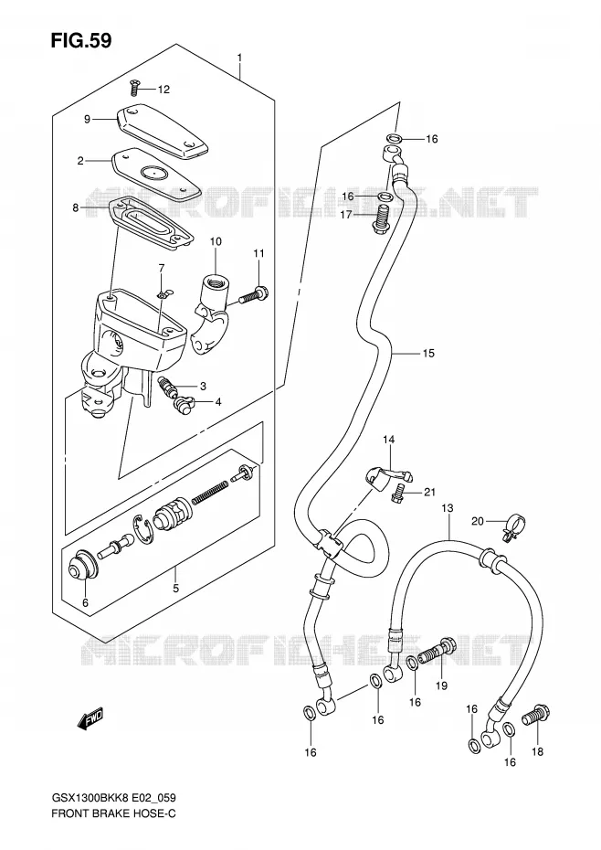FRONT REMSLANG (GSX1300BKK8/U2K8/K9/UFK9/L0/UFL0) Suzuki MOTO 1300 B-KING 2009  GSX1300BKUFK9(E2)