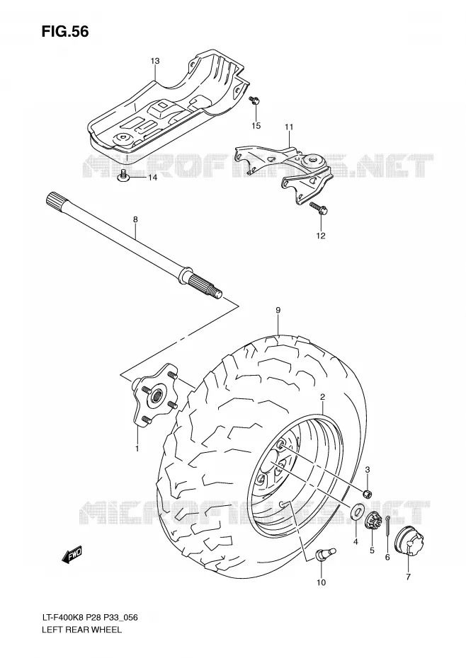 LINKERHAND ACHTERWIEL Suzuki QUAD 400 KINGQUAD 2009  LT-F400K9(P28/P33)