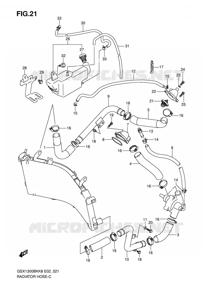 RADIATOR SLANG Suzuki MOTO 1300 B-KING 2008  GSX1300BKAU2K8(E2)