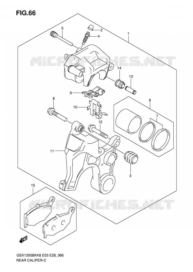 REAR CALIPER (GSX1300BKK8/K9) Suzuki MOTO 1300 B-KING 2009  GSX1300BKK9(E3/E28)