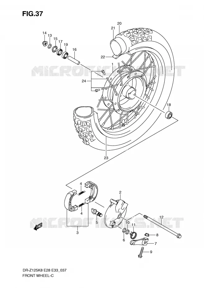VOORWIEL (DR-Z125) Suzuki MOTO 125 DR-Z 2008  DR-Z125K8(E28/E33)