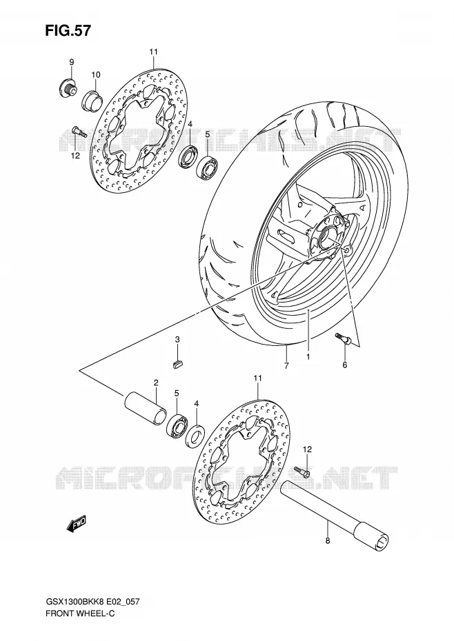 VOORWIEL (GSX1300BKK8/U2K8/K9/UFK9/L0/UFL0) Suzuki MOTO 1300 B-KING 2008  GSX1300BKAK8(E2)