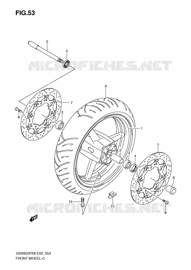 VOORWIEL (GSX650FK8/FUK8/FK9/FUK9/FL0/FUL0) Suzuki MOTO 650 GSX-F 2010  GSX650FAL0(E2)