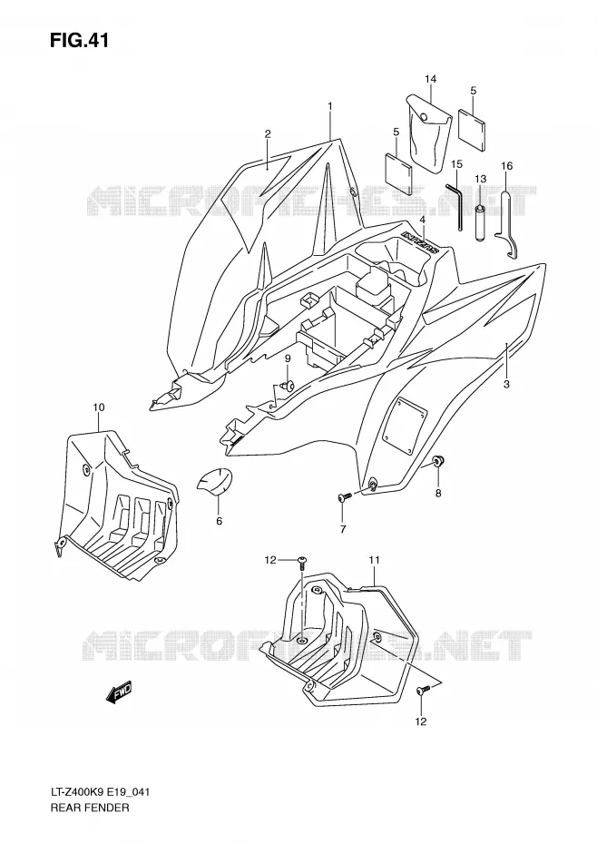 ACHTERSPATBORD (LT-Z400K9) Suzuki QUAD 400 QUADSPORT 2010  LT-Z400ZL0(E19)