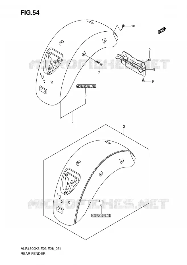 ACHTERSPATBORD (MODEL K8) Suzuki MOTO 1800 BOULEVARD 2009  VLR1800TK9(E3/E28)