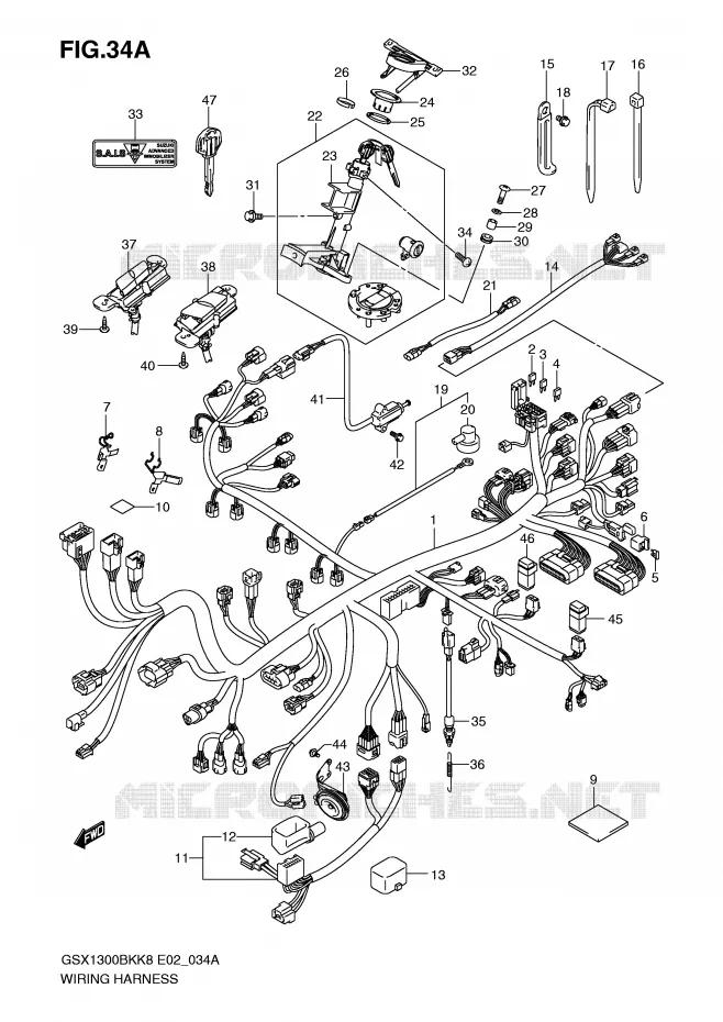 BEDRADING (GSX1300BKA/AU2/AUF) Suzuki MOTO 1300 B-KING 2011  GSX1300BKAU2K8(E2)