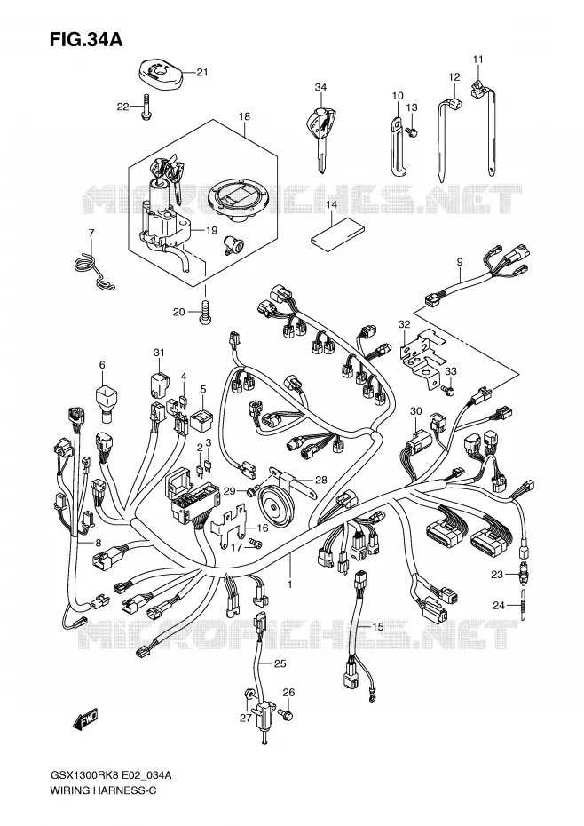BEDRADING (GSX1300RK8/RK9 P37) Suzuki MOTO 1300 HAYABUSA 2010  GSX1300RUFL0(E2)