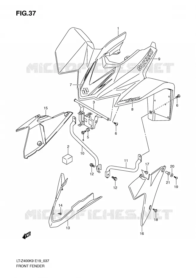 FRONT FENDER (LT-Z400/K9) Suzuki QUAD 400 QUADSPORT 2009  LT-Z400ZK9(E19)