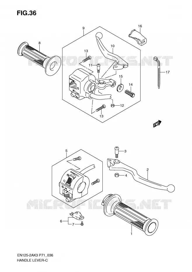 HEFBOMEN - HANDGRIPS (EN125-2AK3/AK7/AK8) Suzuki MOTO 125 EN 2006  EN125HUZK6(P71)